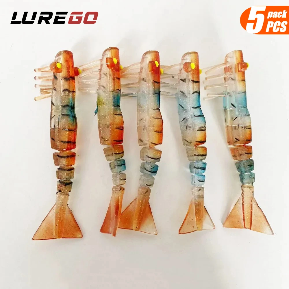 5 Stück Gelenkige Garnelen-Köder 85-100mm PVC Weichköder Ultra-Realistische Schwimmaktion Tödlich für Barsch, Mandarinfisch & Schnapper