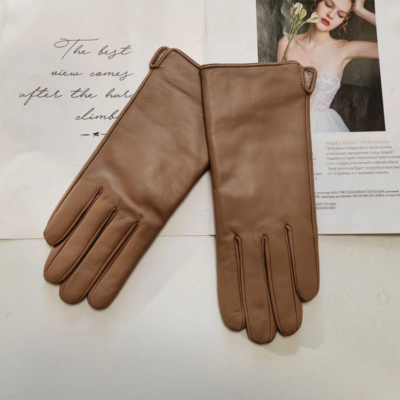 Sheepskin Gloves Women's New Knitted Lining Spring Classic Versatile Multicolor Driving Gloves Leather Autumn