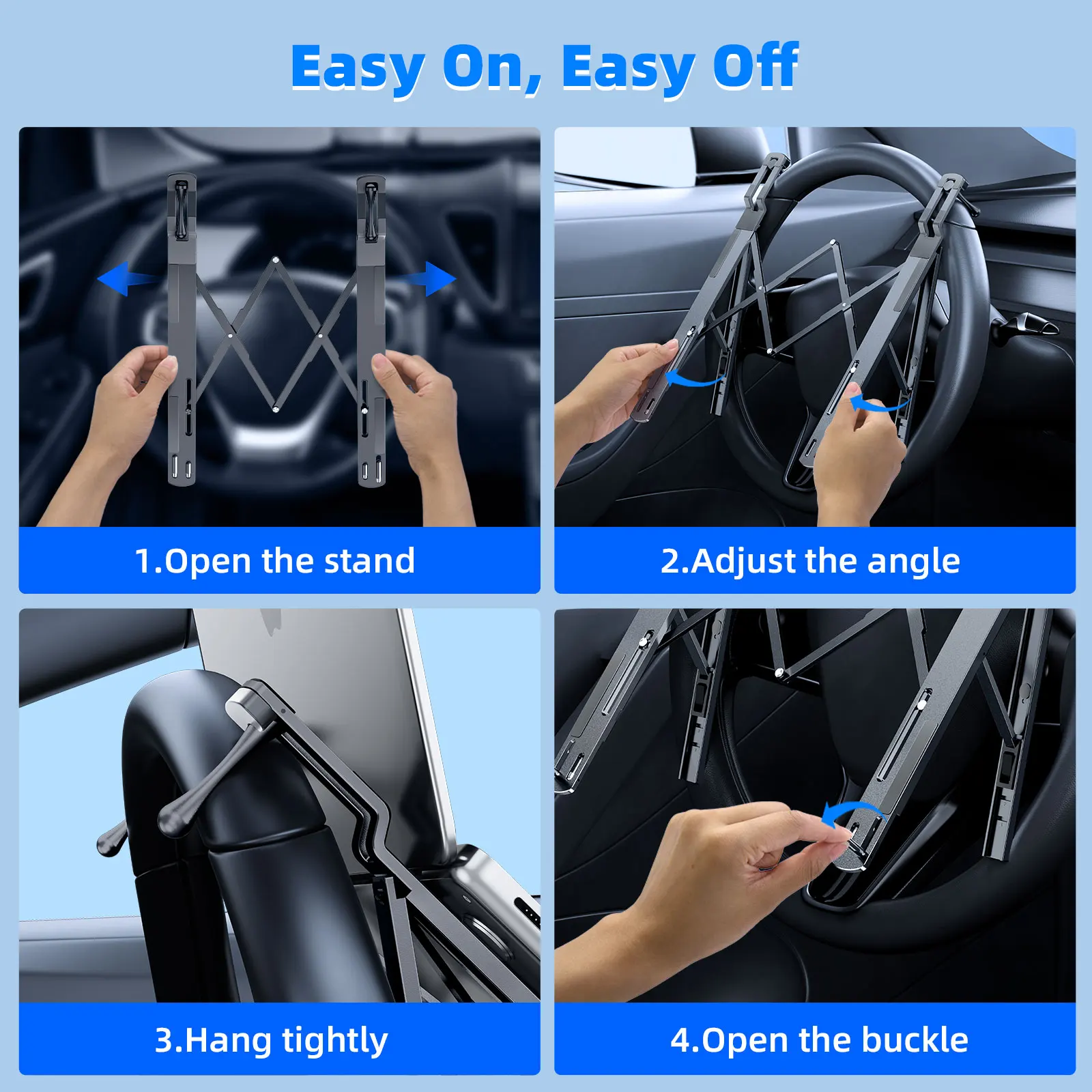 Eary Portable Car Steering Wheel Laptop Stand Foldable Holder 5-Level Adjustable Compatible For Tablet iPad Mini Car Accessories