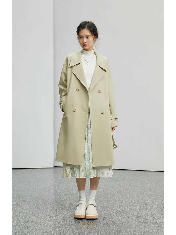 ZIQIAO Classic Style Lapel Women Trench Coat Spring Autumn High