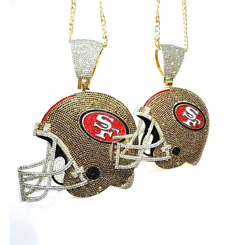 

Hip Hop football SF Helmet big necklace Memorial Pendant Necklace Metal Clavicle Chain Choker Gifts