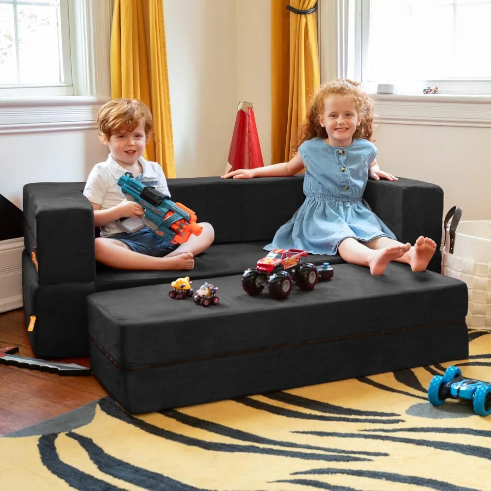 Zipline Kids Sofa & Large Ottoman 3 in 1 Fold Out Sofa, Big Kids Edition 4