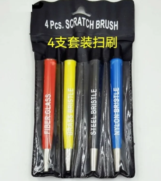 

Assortment of 4pcs Brass Steel Fiberglass Nylon Bristle Brush Scratch Rust Dirt Remover for Watch Repair W3109