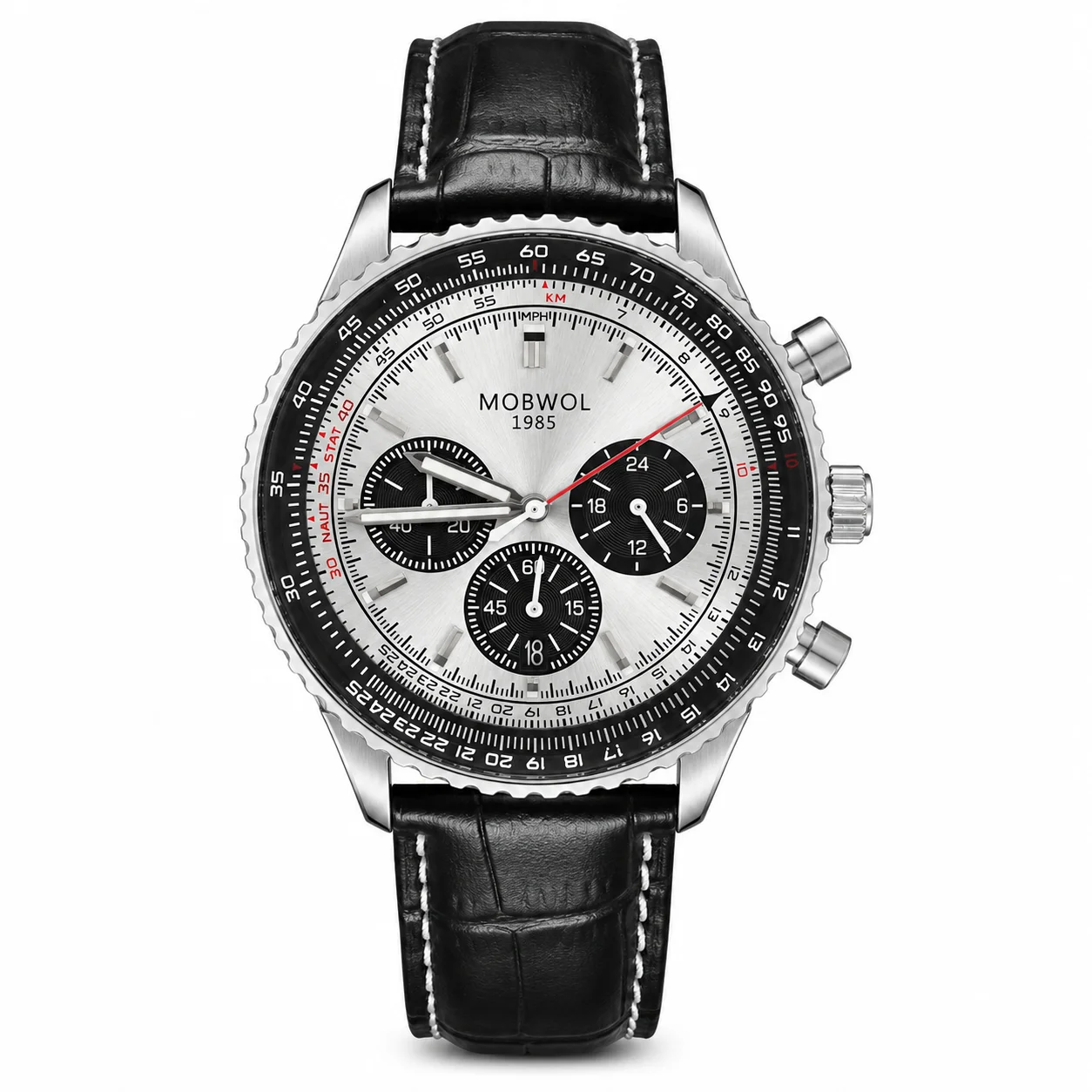 Men's Multifunction Chronograph Leather Strap Watch - Vintage Pilot Dial, Business & Fashion Style