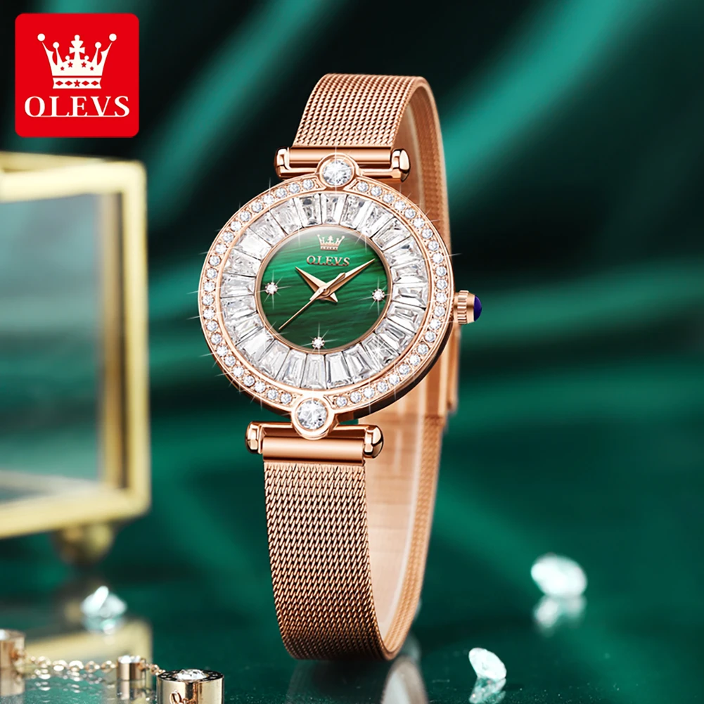 OLEVS Women Watches Top Brand Luxury Crystal Quartz Watch Fashion Stainless Steel Mosaic Diamond Waterproof Wristwatch Women