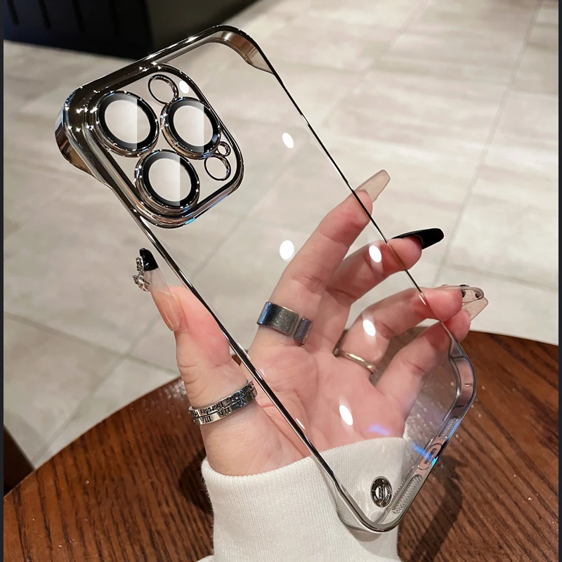 Luxury Plating Ultra-Thin Transparent Frameless Case with Clear Hard Lens Protection
