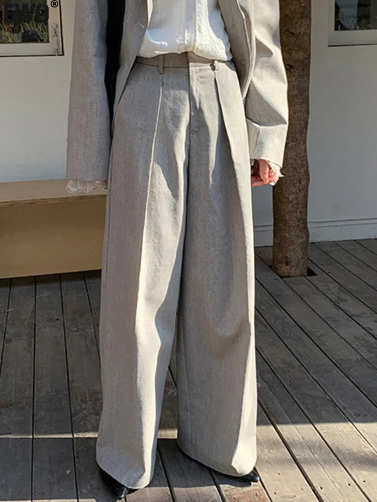 

[EWQ] Japan Style Solid Color Cotton Linen Loose Casual Suit Pants Fashion All Match Wide Leg Trousers Women 2024 Spring Autumn