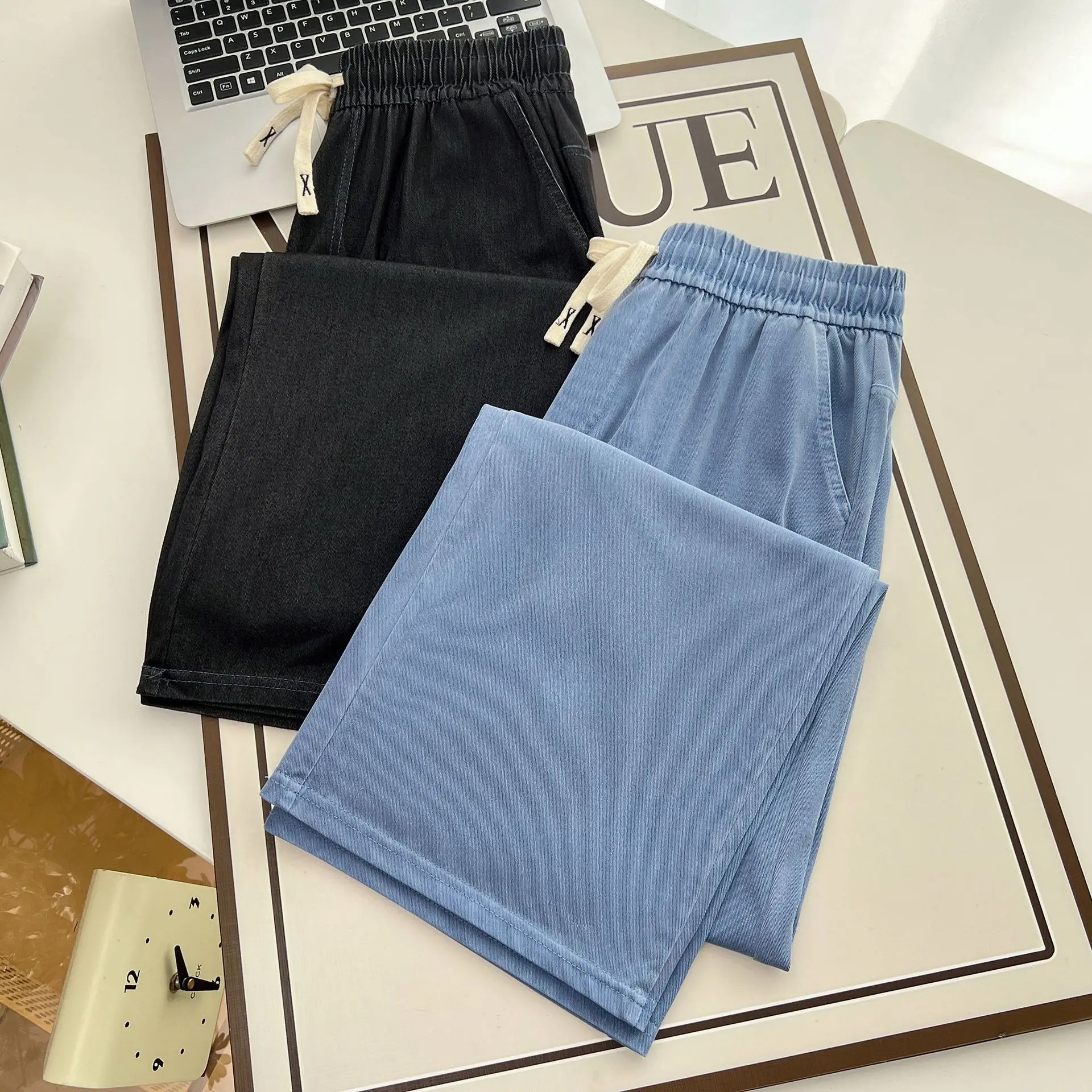 Women's Straight Jeans, Oversized Trousers, Curve Clothes, High Waist, Stretch, Lyocell Denim Pants, Plus Size, Summer