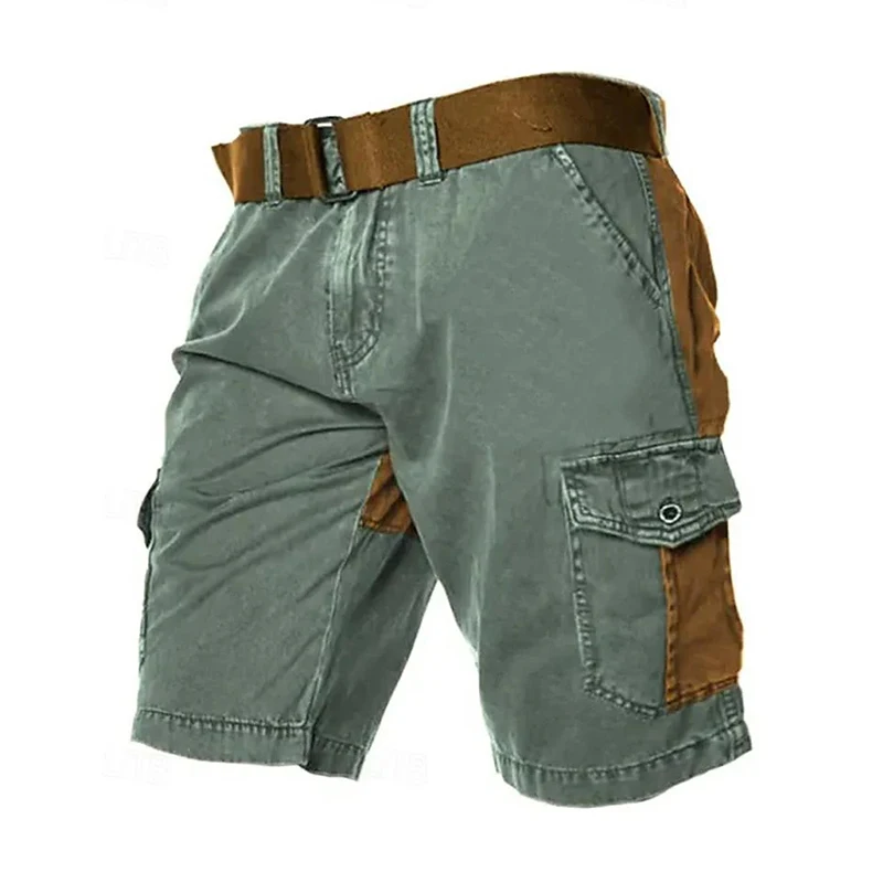 남성용 캐주얼 카고 반바지, 빈티지 패치워크 포켓, 지퍼 스트레이트 반바지, 패션 대비 색상, 루즈 반바지, 여름