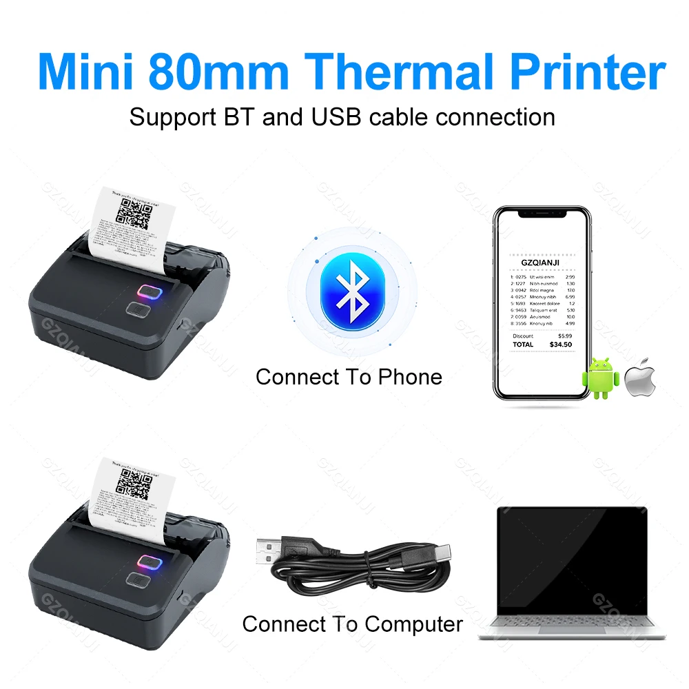 Newest WiFi Bluetooth 3" 80mm Mini Thermal Printer Wireless Portable Receipt Printer Support PC Android iOS Business Home Store
