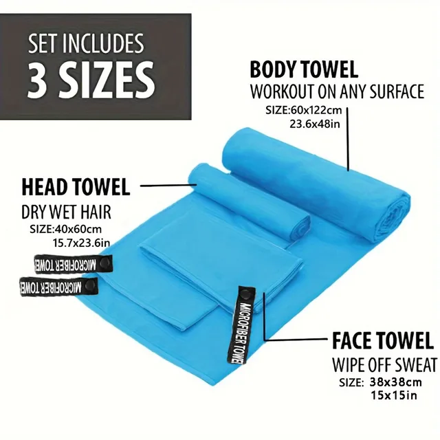3PC Fast Dry Sport Towel Multifunctional Travel Swimming Yoga Ultra Soft Lightweight Super Absorbent Microfiber Material for Gym 2