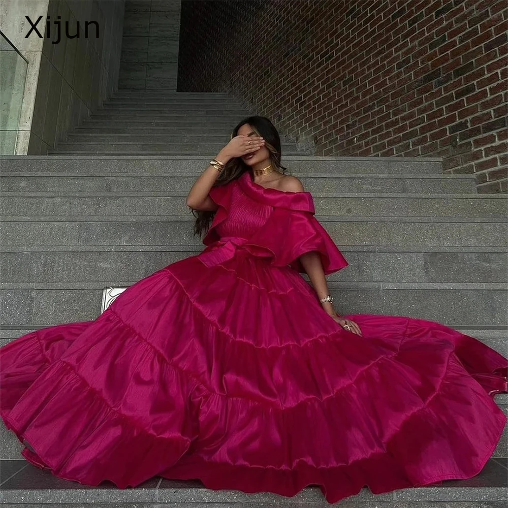

Xijun Vintage Long Taffeta Pleated Evening Dresses A-Line Floor Length Prom Dress Robe de soirée for Women Prom Gowns 2023 Forma