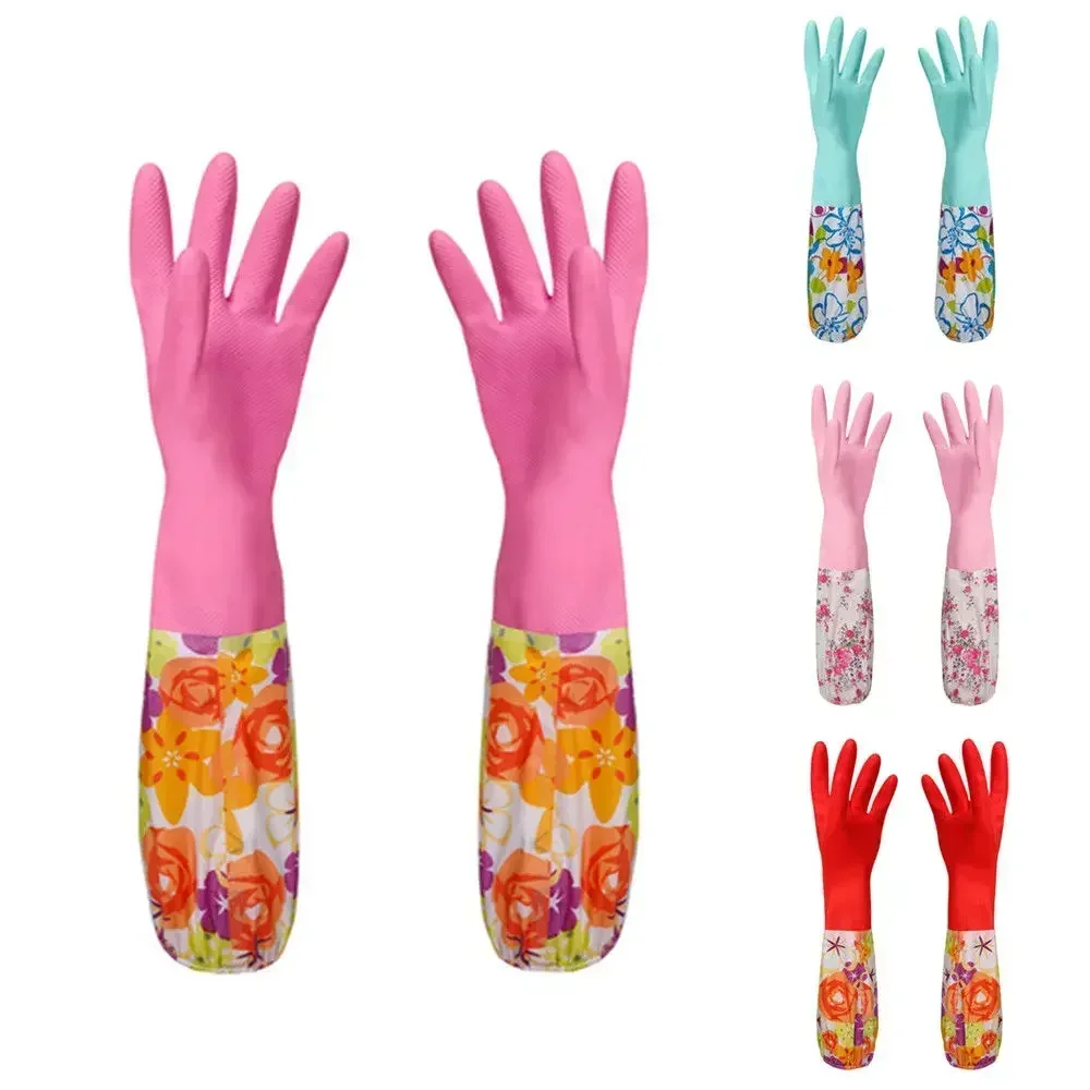 Flower Rubber Velvet Long Gloves Household Dish Washing Cleaning dishwashing gloves,cleaning gloves