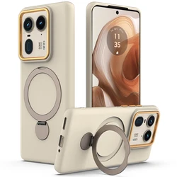 Moto Edge50 Ultra Soft Fabric Case with Iron Ring Stand Holder for Motorola Moto X50 Ultra (Lotus root color)