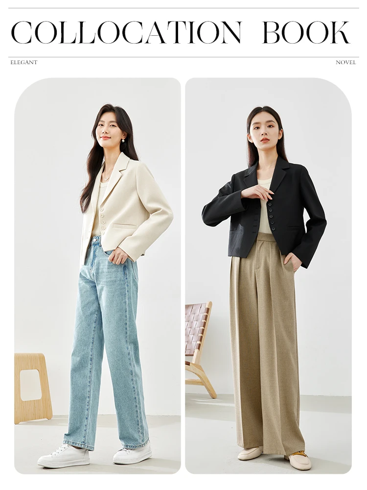 Vimly Spring Cropped Suit Jacket Women Blazer Solid Notched Single Breasted Long Sleeve Coat Office Ladies Outerwear M5168