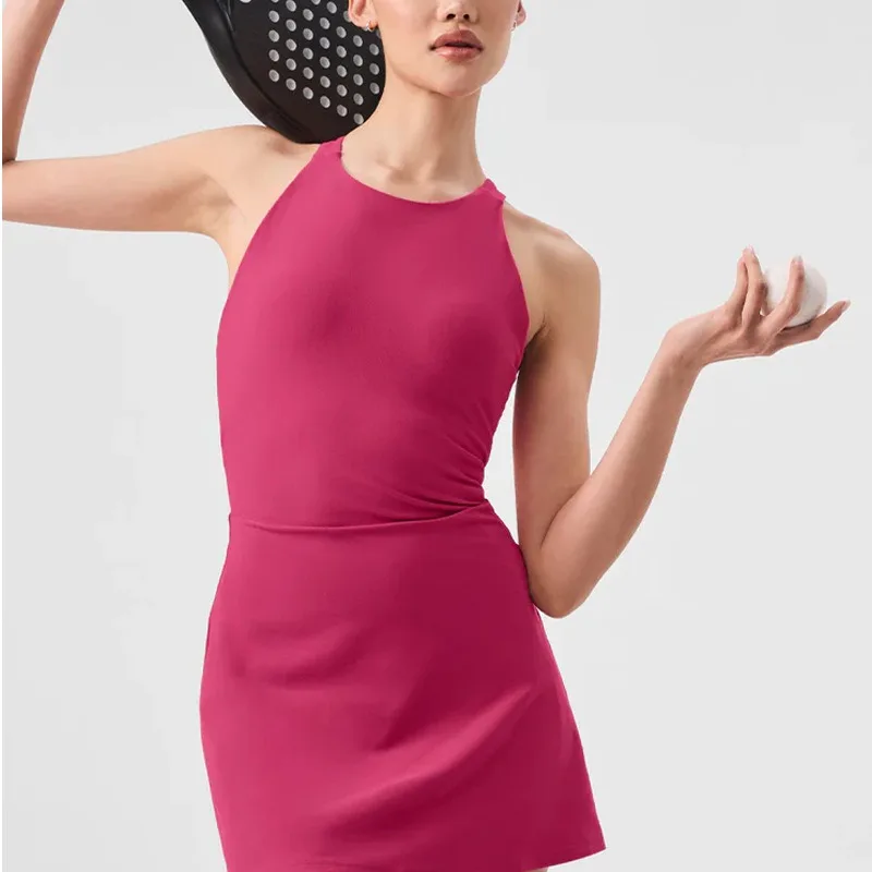 Women Tennis Dress Build In Removable Chest Pads&Shorts Sleeveless Golf Dress With Pockets Soft High Elastic Sports Skorts