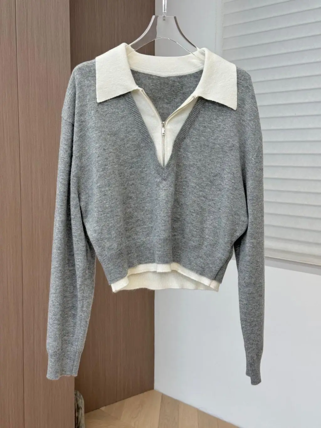 

Clashing neckline zipper sweater wool fabric casual fashion 2024 fall new 1116