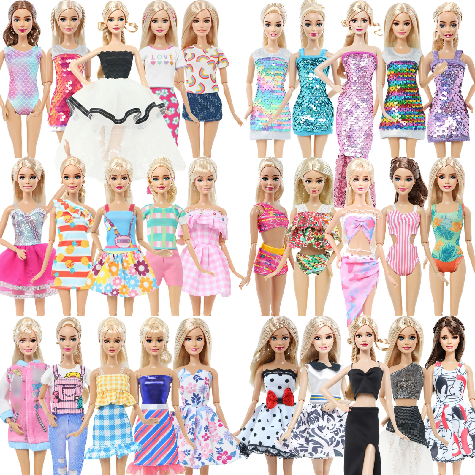 Doll Accessories Doll Clothes Barbie Doll Clothes 5 PCS/Set Doll Outfit Casual Wear Blouse Trousers Skirt Dress Beach Bikini Clothes for Barbie Doll Accessories 12'' Kids Toy