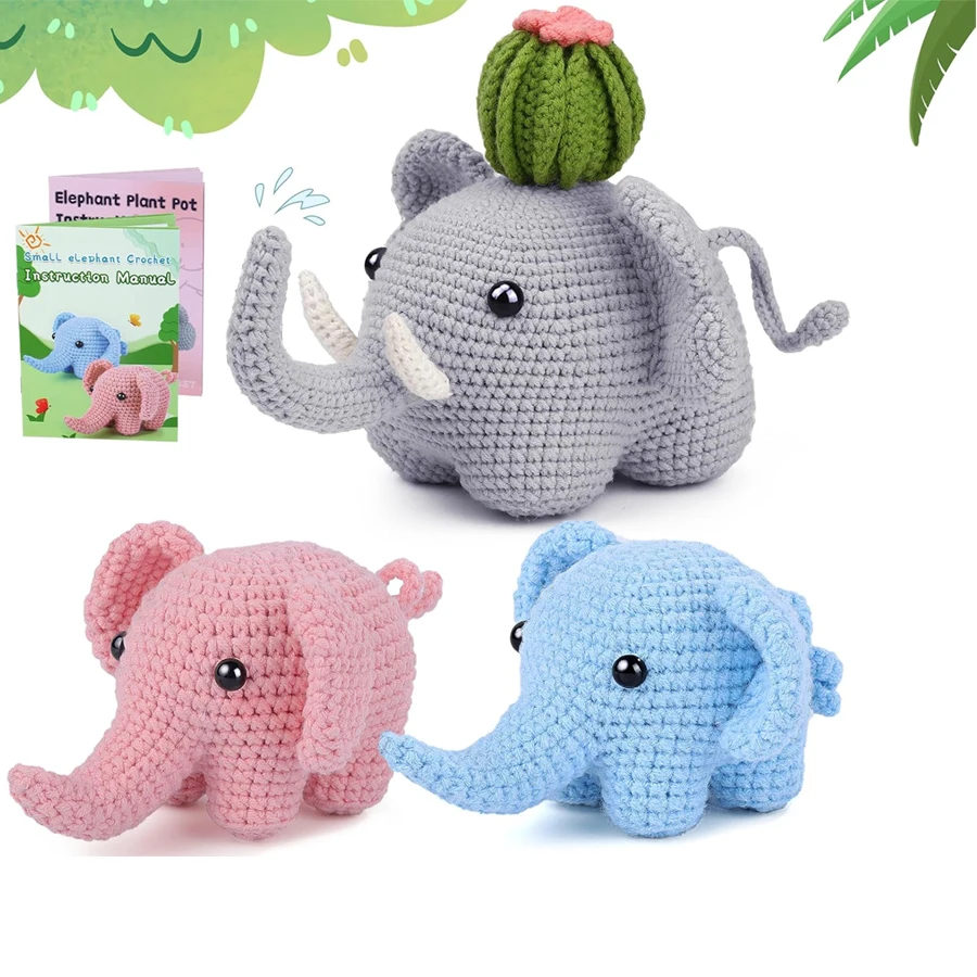LMDZ Cute Elephant Family Crochet Starter Kit Beginner Crochet Kit for Adults Step-by-Step Instructions Video Tutorial