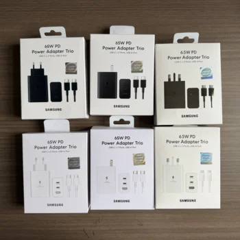 Chargeur mural Samsung 65W EU/UK/US à 3 ports, super rapide, pour téléphone portable et tablette Samsung de toutes les séries, avec câble 1M 5A