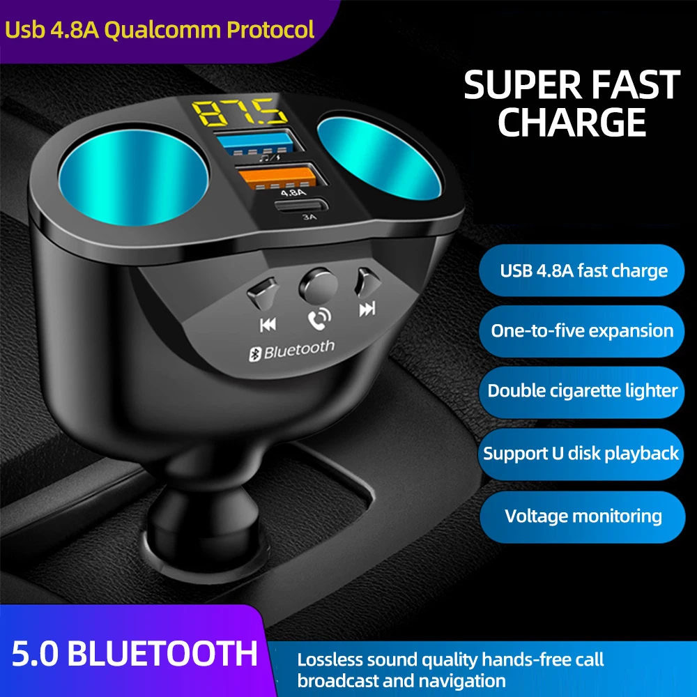 

Car Charger Bluetooth FM Transmitters Cigarette Lighter Dual USB QC 3.0 Splitter Quick Charge 12V Auto Hands-free Call Sockets