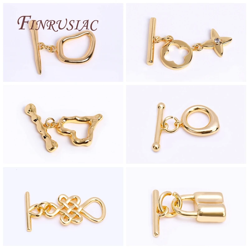 

18K Real Gold Plated Geometry Heart OT Clasp For Bracelet Necklace Components,Dainty Brass Toggle Clasp DIY Accessory Wholesale