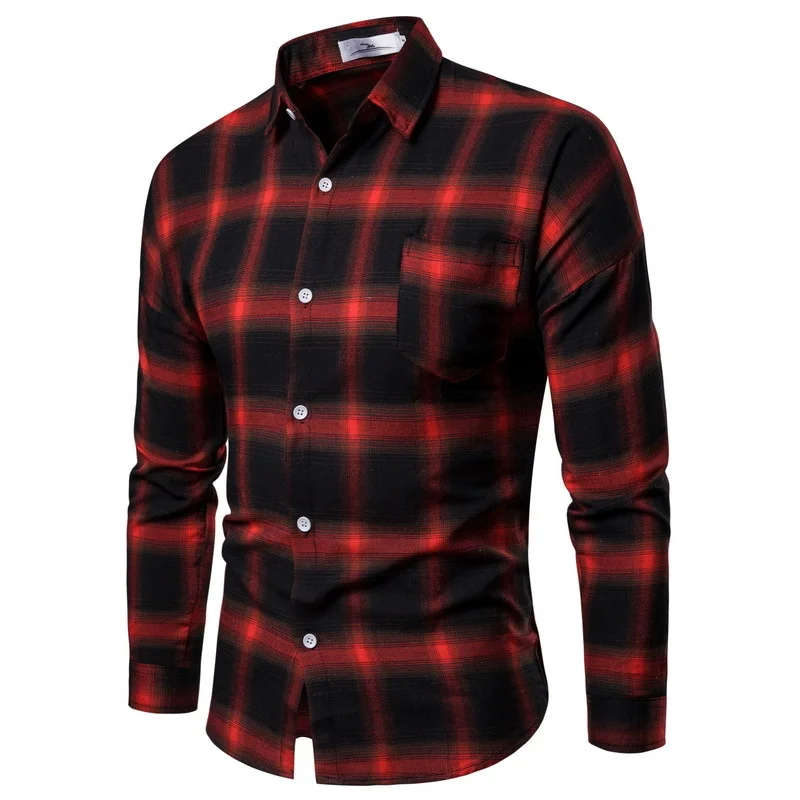 

Plaid Shirt For Men Korean Fashion Long Sleeved Luxury Business Casual Slim Fit Anti-wrinkle Cardigan Shirts And Blouses