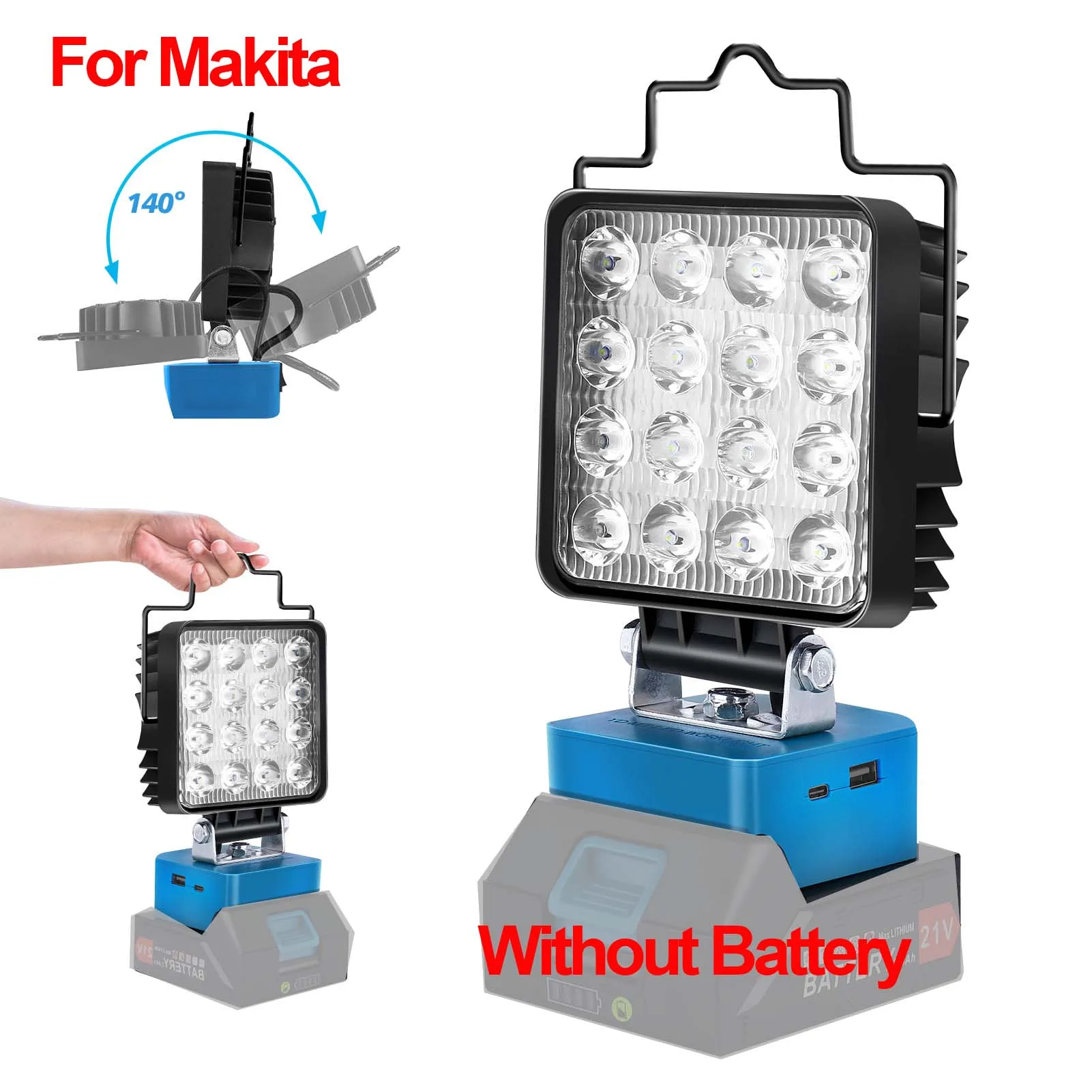 18V Cordless Work Light For Makita - 2000LM LED Flood Light With USB-A Port, Pivoting Head (Battery Not Included) - View #12