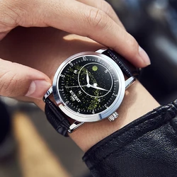 Cow Leather Band Men Watch Mechanical Women Steel Band Watch Unique Star Sky Plate Wristwatch