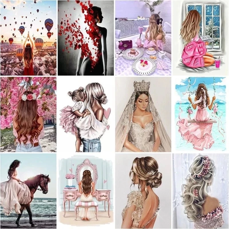 CHENISTORY Diamond Mosaic Girl Full Round /Square Diamond Painting Cross Stitch Kit Embroidery 40*50cm diamond painting diamond painting accessories