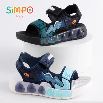 Children' Fashion Sport Sandals Geometric Patterns Breathable Wear-resistant Soft Shoes With Adjustable Velcro For Boys & Girls 1