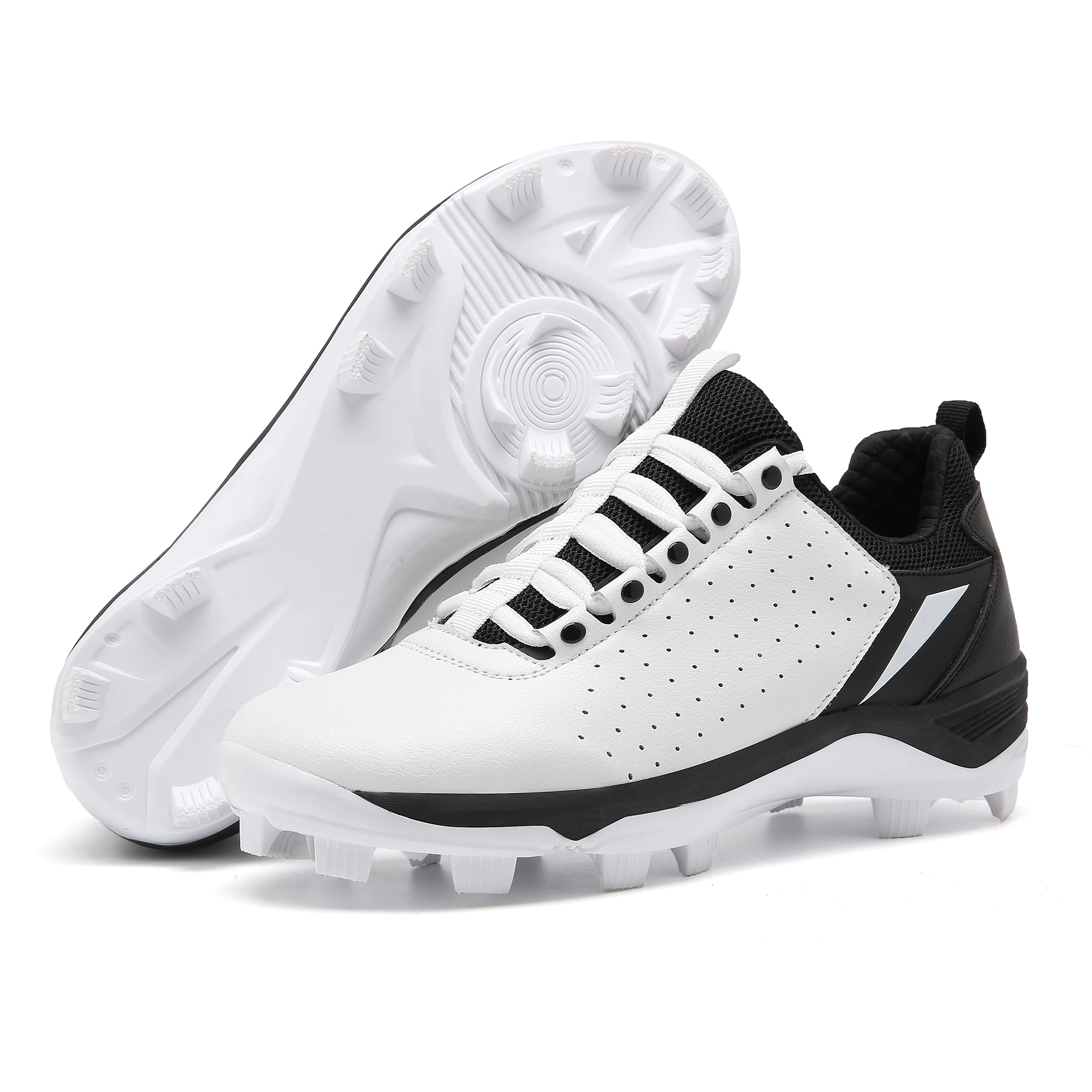 Chaussures de baseball de sport pour hommes, baskets d'entraînement d'athlète professionnel, chaussures de softball pour hommes, noir et blanc, extérieur, haute qualité