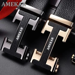 Genuine leather automatic buckle top layer cowhide belt pure men's business pants belt H-shaped belt bucKle Men Belt