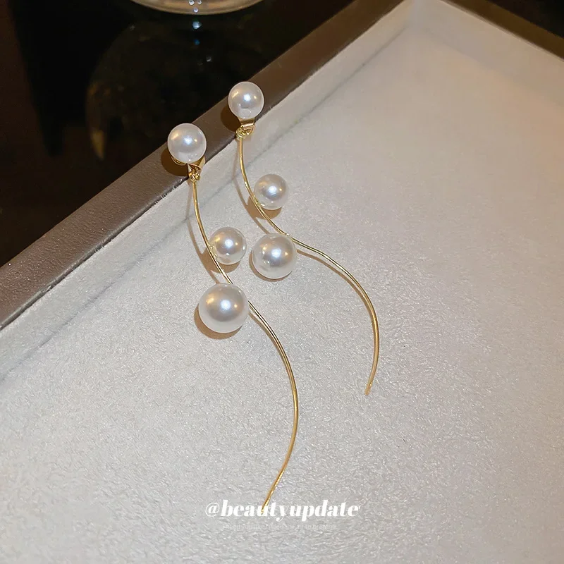 

Silver needle French pearl tassel earrings gentle elegant high-end temperament earrings French fashion long earrings women