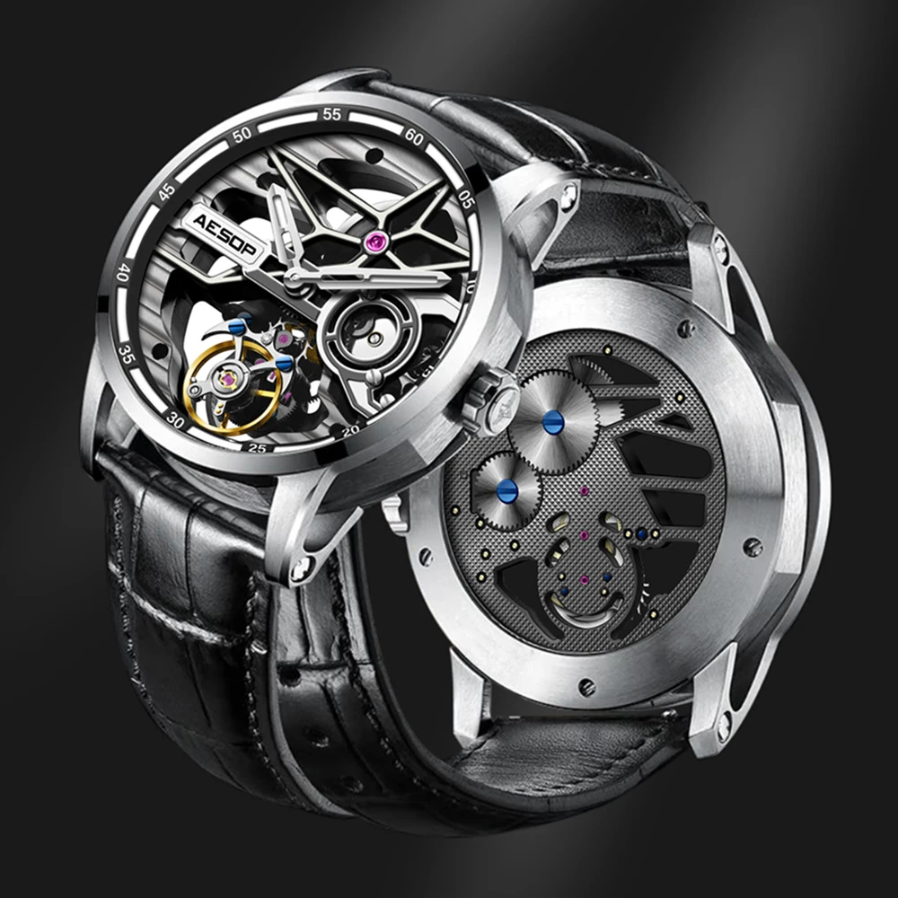 AESOP Flying Tourbillon Watch for Men Skeleton Automatic Tourbillon Movement Mechanical Wrist Watches Mens Fashion Sapphire New