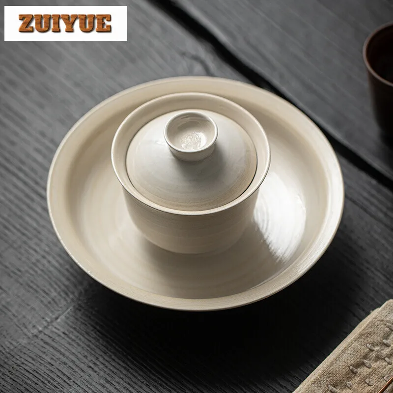 150ml Japanese Powder Yin White Pottery Gaiwan Handamde Thin Tire Tea Bowl Tea Tureen Luxury Maker Cover Bowl Drinkware Gift