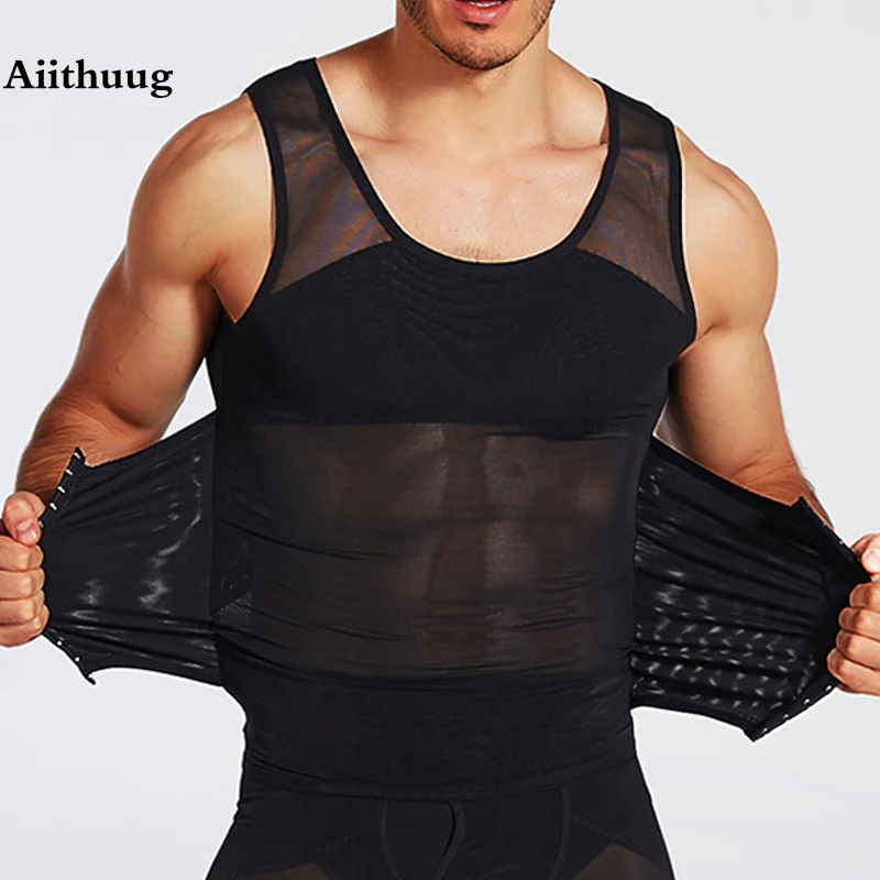 Aiithuug Men Shaper Vest 3 Rows Buckles Firm Tummy Control Compression Shirt  for Men Slimming Undershirt Body Shaper Tank Top