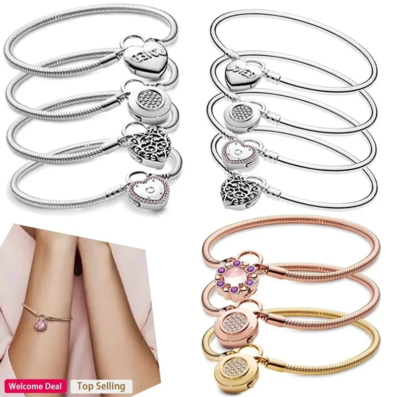 

Popular For Original Charm Women's Love Heart Lock Buckle Logo Snake Bone Bracelet Fashion Light Luxury DIY Jewelry