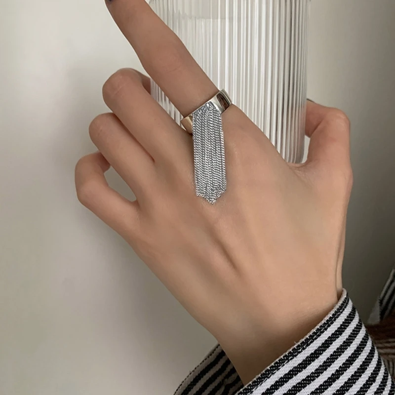 Hip Hop Punk Tassel Rings for Women Elegant Charm Vintage Unique Ring Tassel Ring Silver Color Rings Party Jewelry Gifts silver ring finger ring