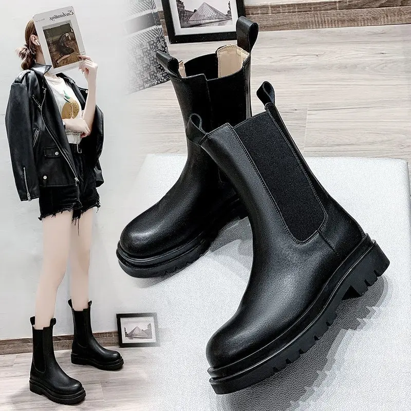 

Autumn Boots for Women Platform Chelsea Boot Spring Woman Booties Fashion Female Thick Bottom Black Bootie Ladies Casual Boots