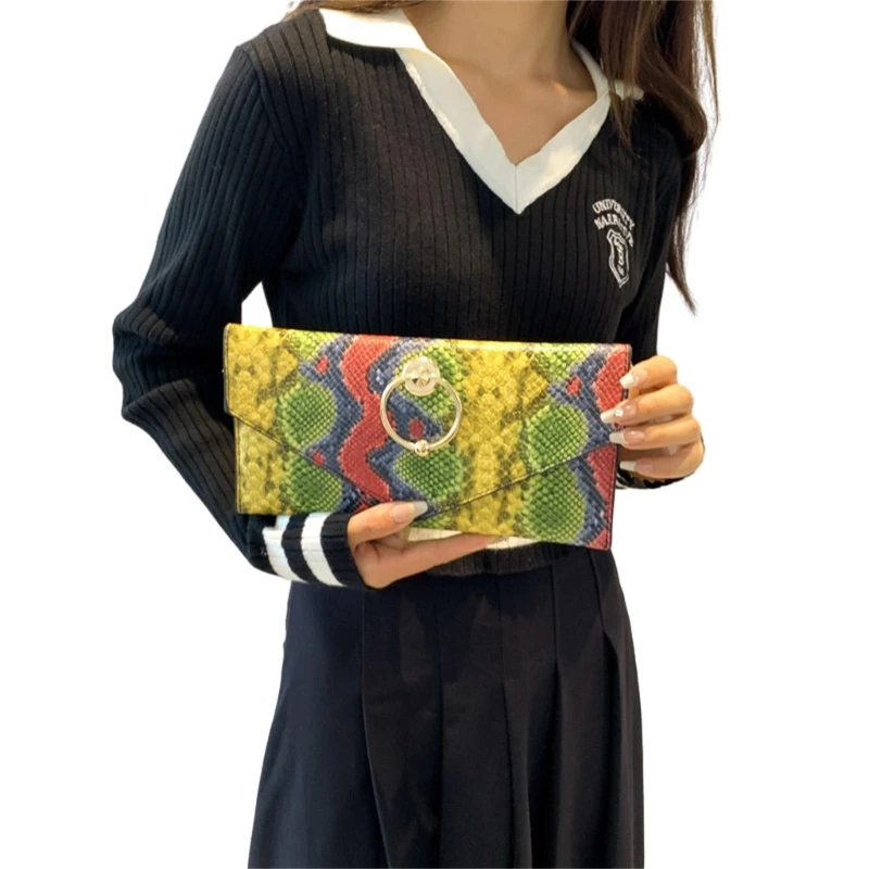 Fashionable Women Light Envelope Bag PU Handbag Phone with Snake Pattern E74B