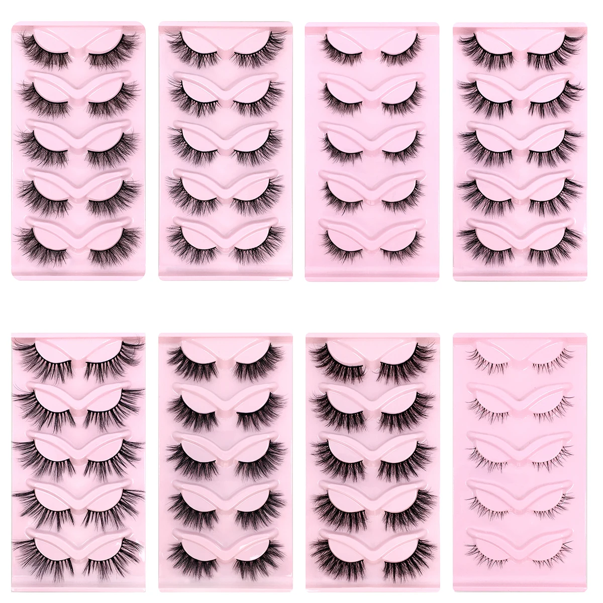 

NEW 5 Pairs Fluffy Natural Lashes Makeup Handmade Reusable Short 8mm-22mm Wispy Strip Faux Mink False Lashes