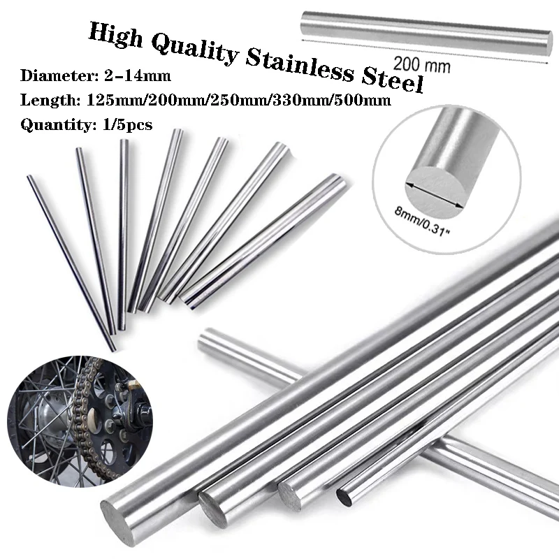 그라운드 미터법 스테인레스 스틸 샤프트 로드, 직경 2mm-14mm, 125mm 200mm 250mm 330mm 500mm 길이, 1pcs/5pcs로 판매