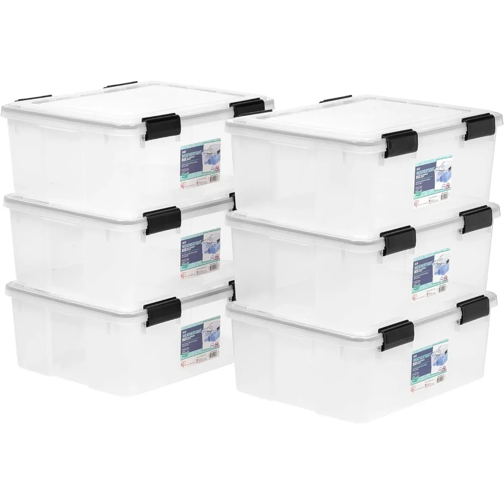 

6 Pack 31 Quart Stackable Storage Box with Airtight Gasket Seal Lid Heavy Duty Containers with Tight Latches Weather Proof Bins