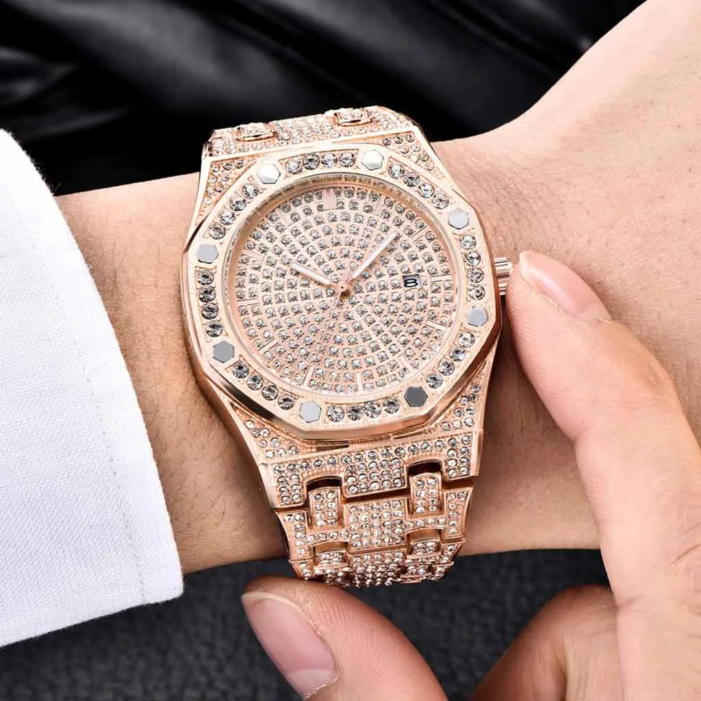 

Trendy Luxury Full Diamond Geometry Stainless Steel Strap Men's Watch Classic Fashion Watch Women Wrist Watch Saat Erkek Kol Saa