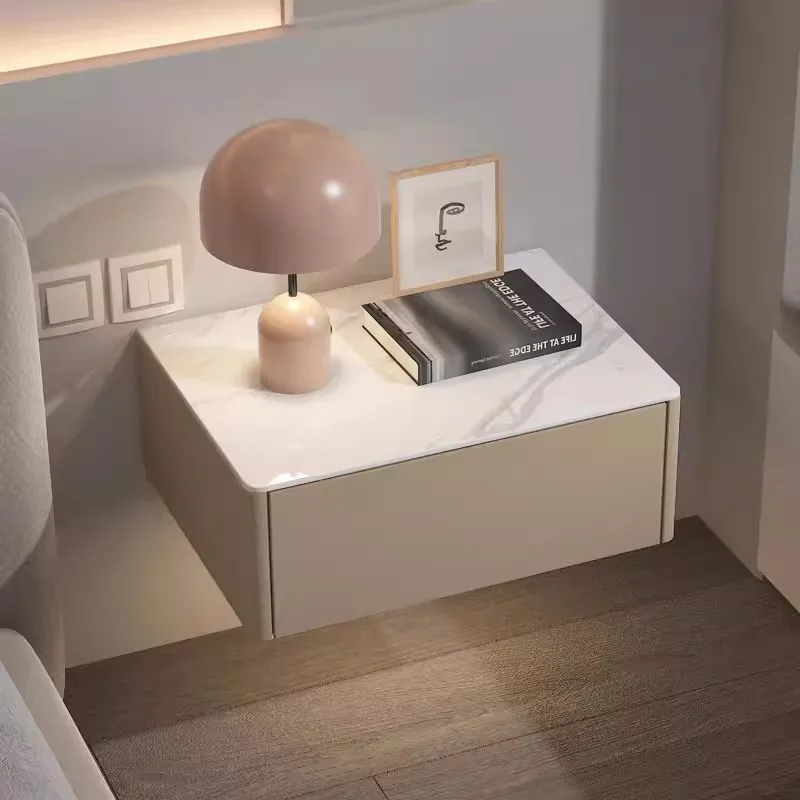 Modern Style Creative Floating Nightstand 1 Drawer Bedside Table with Sintered Stone Top