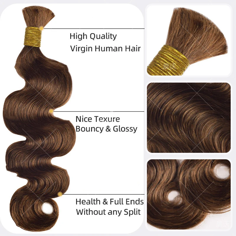 12A Highlight Blonde Body Wave Human Braiding Hair for Boho Braids 100G/Pack No Weft Remy Virgin Bulk Hair for Braiding 12-26'' 3