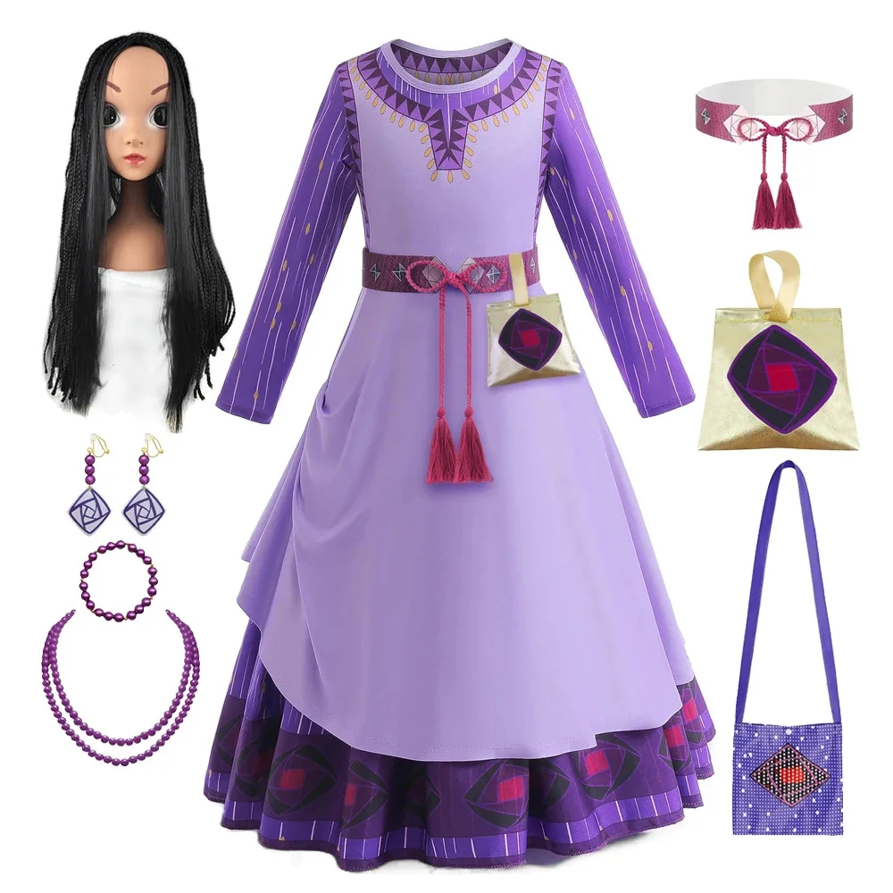 Disney Movie Girl Wish Asha Cosplay Dress Costume Asha Princess Purple Long Dress Cosplay Halloween Clothis
