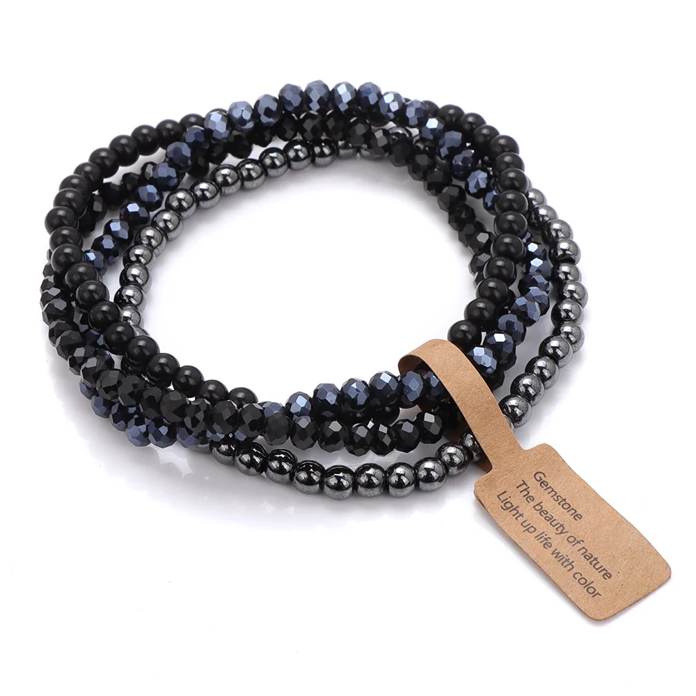 Ensemble de bracelets en pierre naturelle faits à la main, ronds en verre à facettes de 4mm, perles d'agates de Quartz, Bracelets pour femmes et hommes, bijoux porte-bonheur