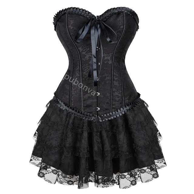 Pirate Corset Dress Three Piece Sets Black Gothic Corset Top Lace Up Sexy  Steampunk Costume Skirt Corset Plus Size S-6Xl - AliExpress